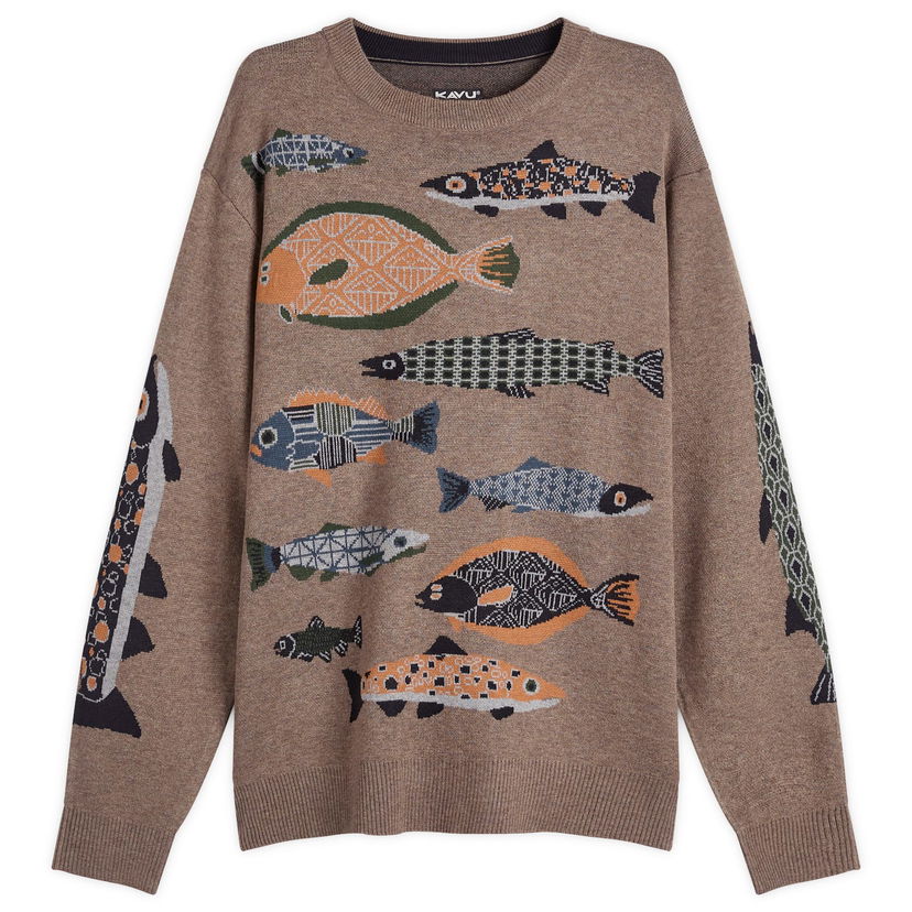 Villapaita KAVU Highline Knitted Jumper with Fish Print Ruskea | 5134-2662