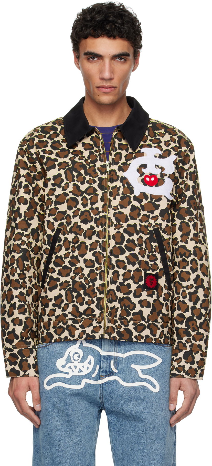Takki BBC IceCream ICECREAM Work Jacket with Leopard Print and Graphic Appliqué Beige | IC25174