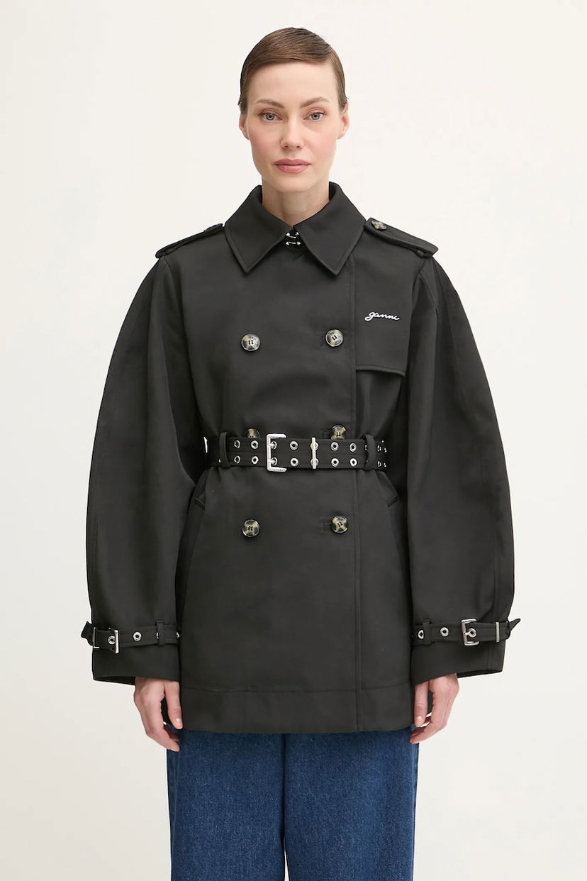 Trenssitakki GANNI GANNI Heavy Twill Midi Trench Coat Musta | W0893