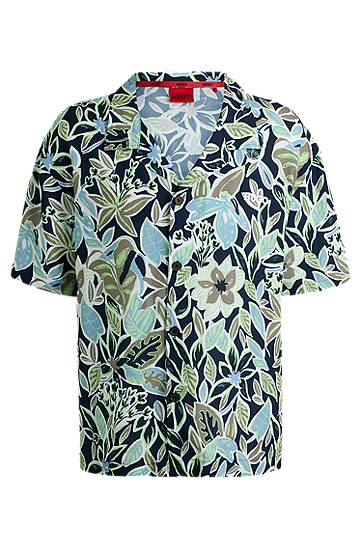 Paita BOSS Relaxed Fit Floral Print Beach Shirt Tummansininen | 50540065