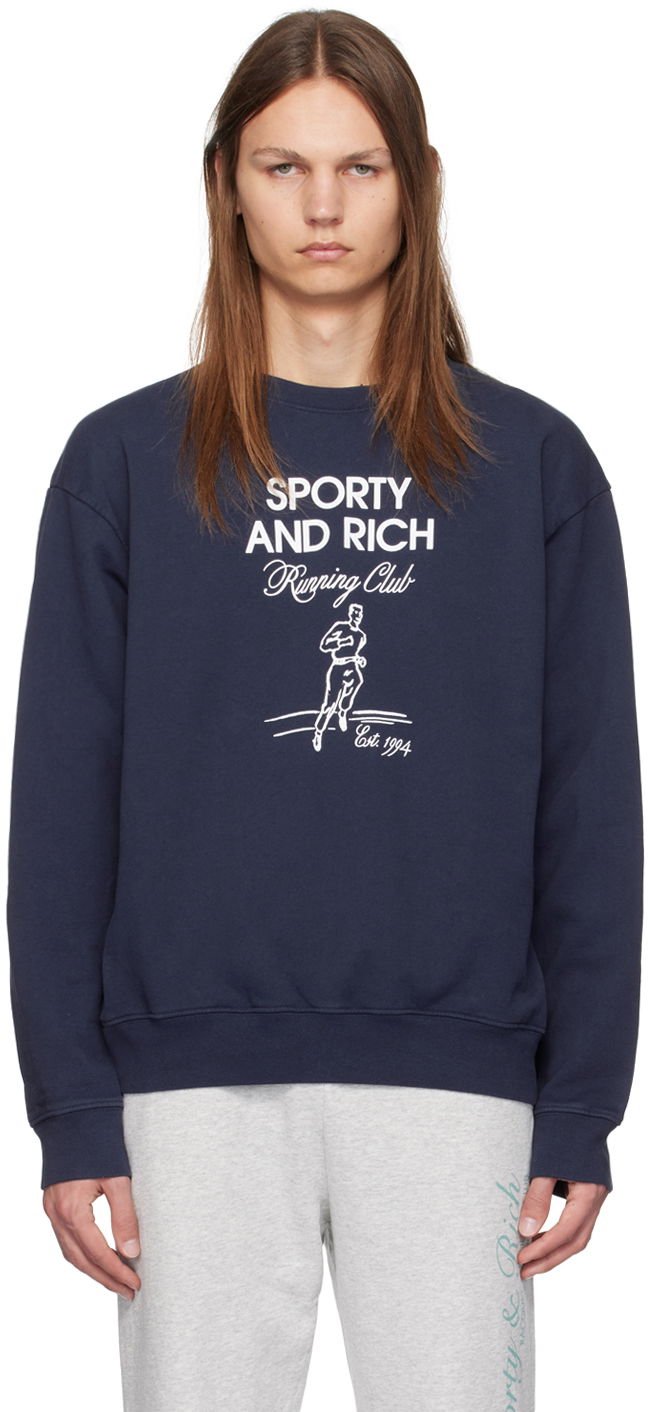 T-paita Sporty & Rich Navy Running Man Sweatshirt Tummansininen | WS067S409RN