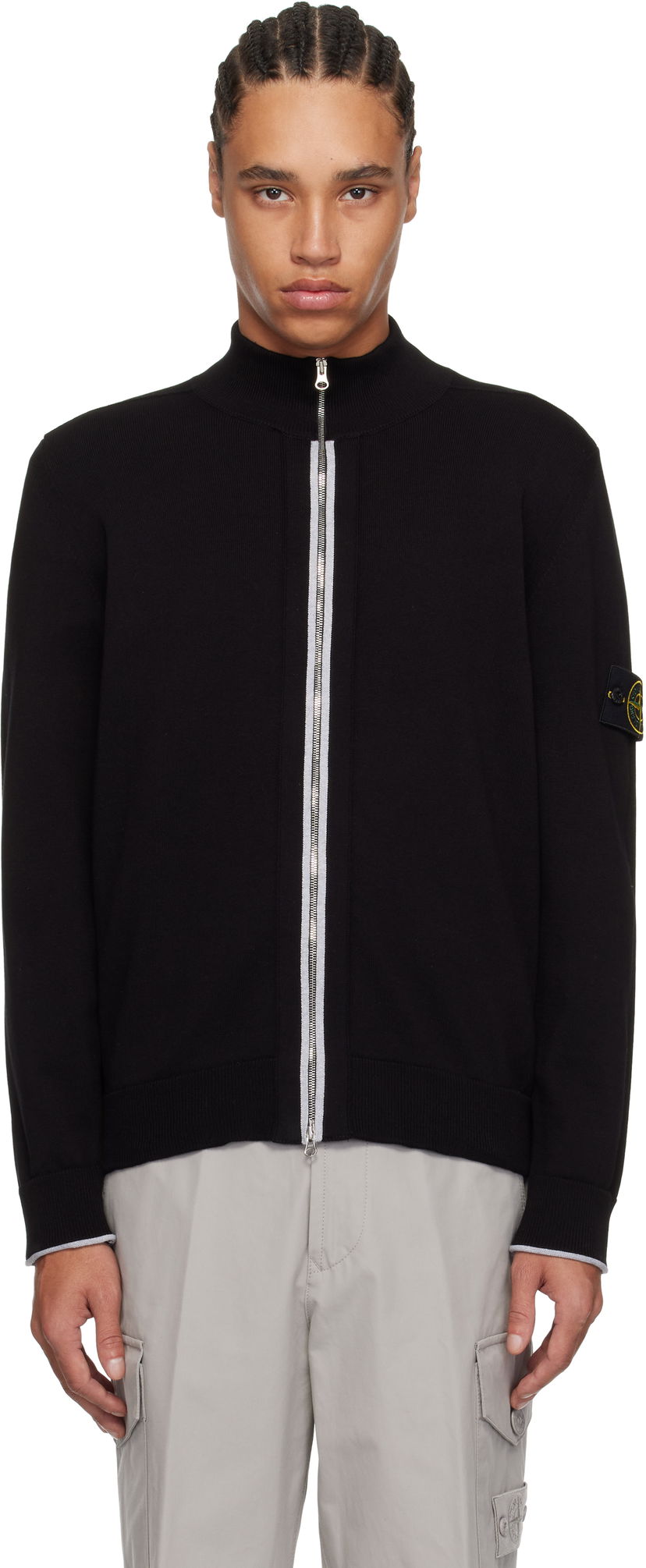 Villapaita Stone Island Stone Island Organic Cotton Zip Cardigan Musta | K1S15 5100018 S00B1