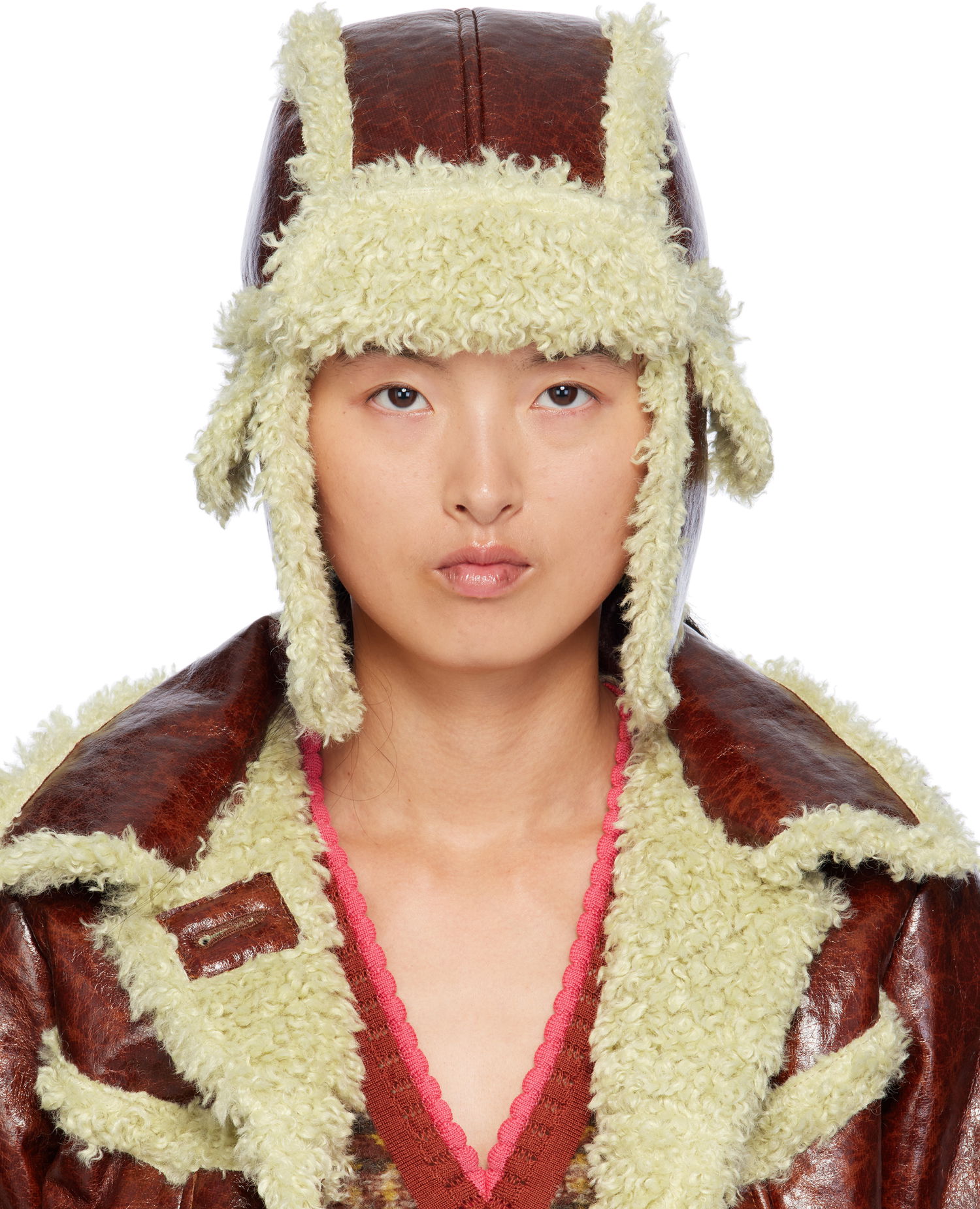 Takki Anna Sui Anna Sui Curly Aviator Faux-Leather Hat Ruskea | 824A90, 0