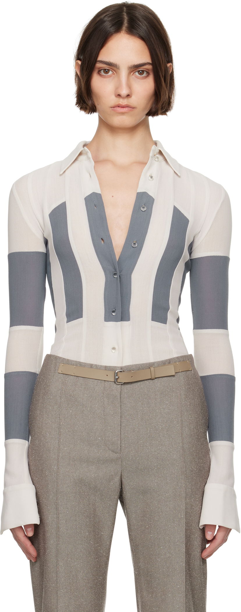 Paita Tory Burch Tory Burch Wool Button Down Shirt Harmaa | 173622-034