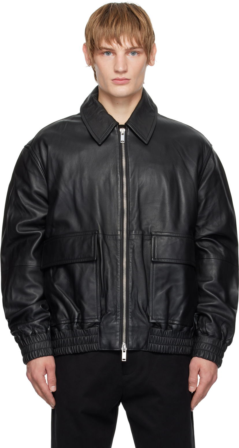 Bomber-takki Studio Nicholson Studio Nicholson Piston Leather Jacket Musta | PISTON SNM - 1115