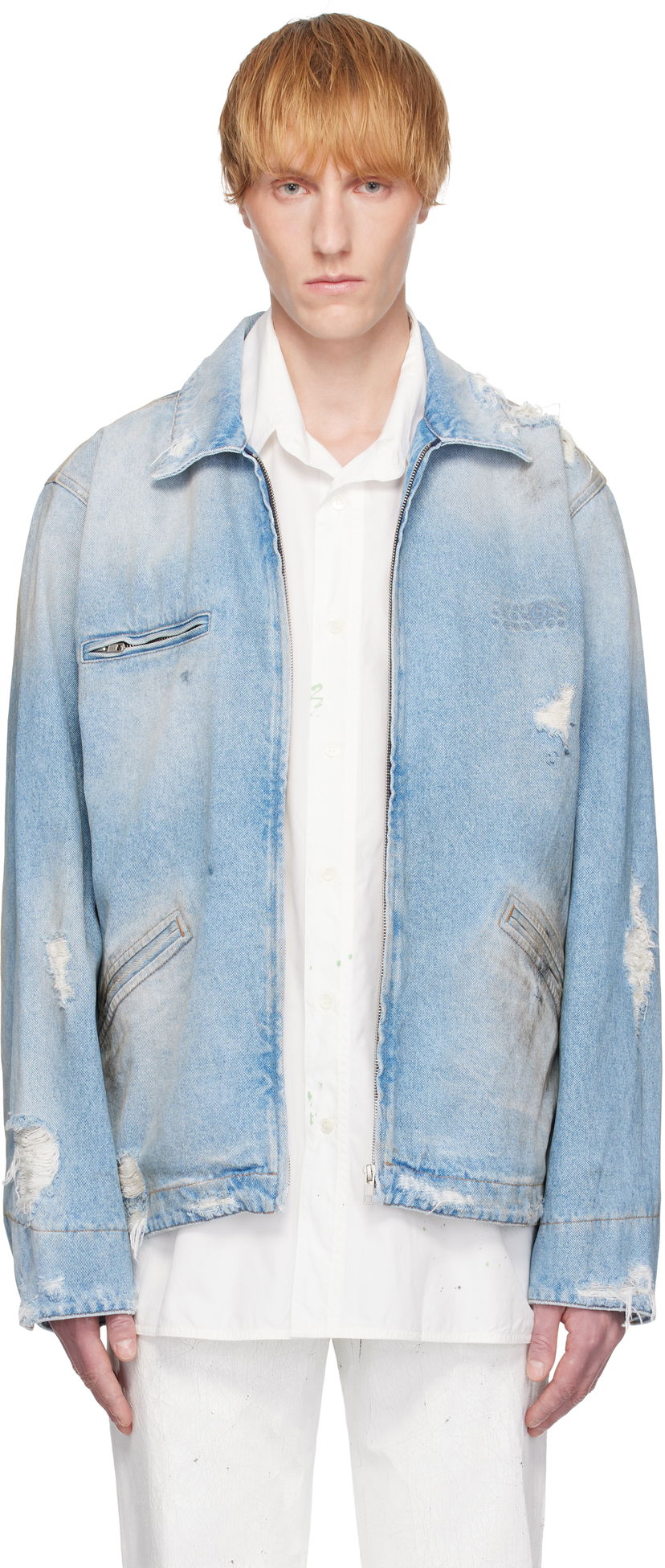 Takki Maison Margiela MM6 Maison Margiela Distressed Denim Jacket Sininen | SH2AM0030 M30018
