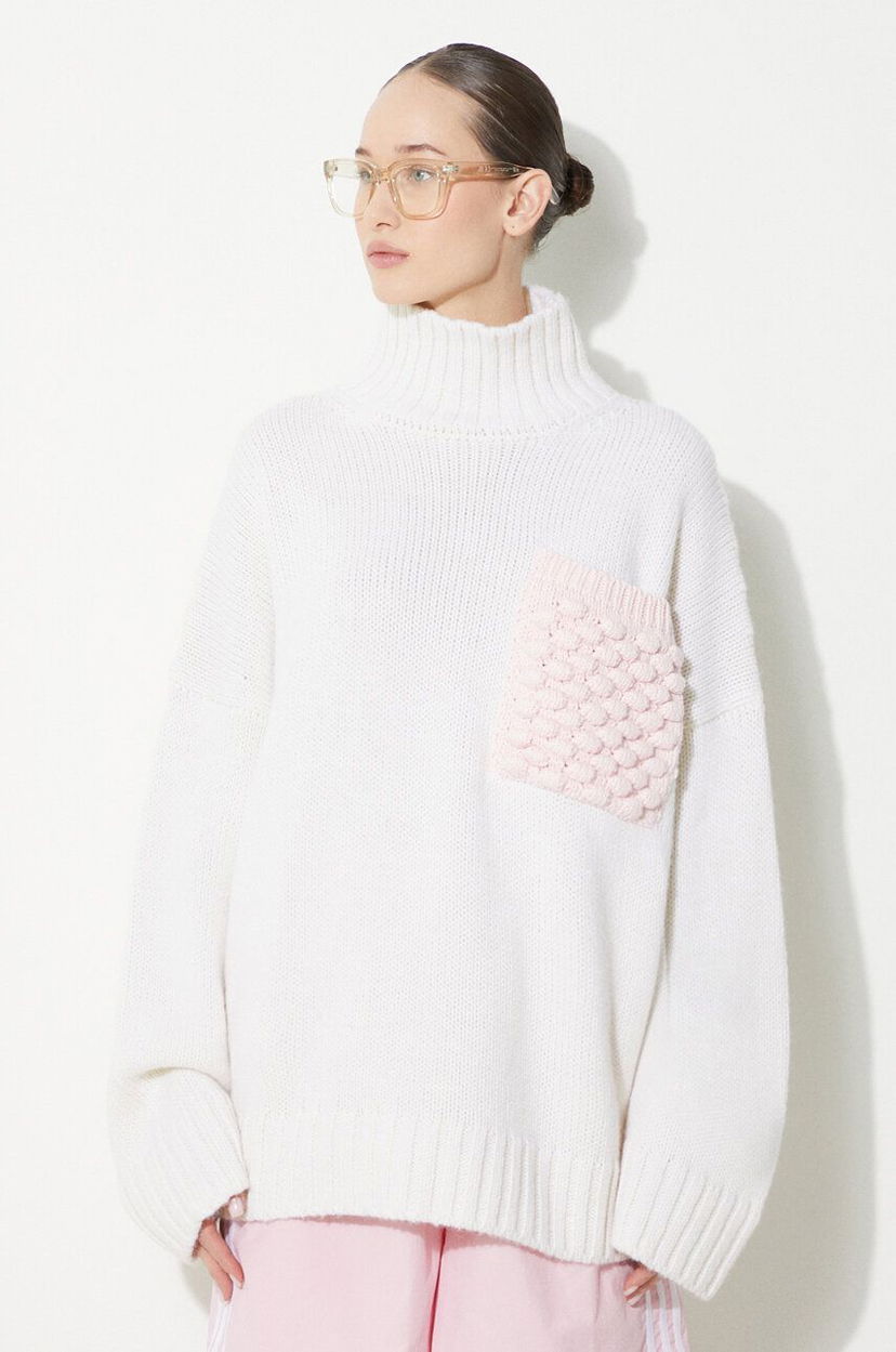 Villapaita JW Anderson Turtleneck Jumper With Textured Patch Pocket Valkoinen | KW1150.YN0144.001