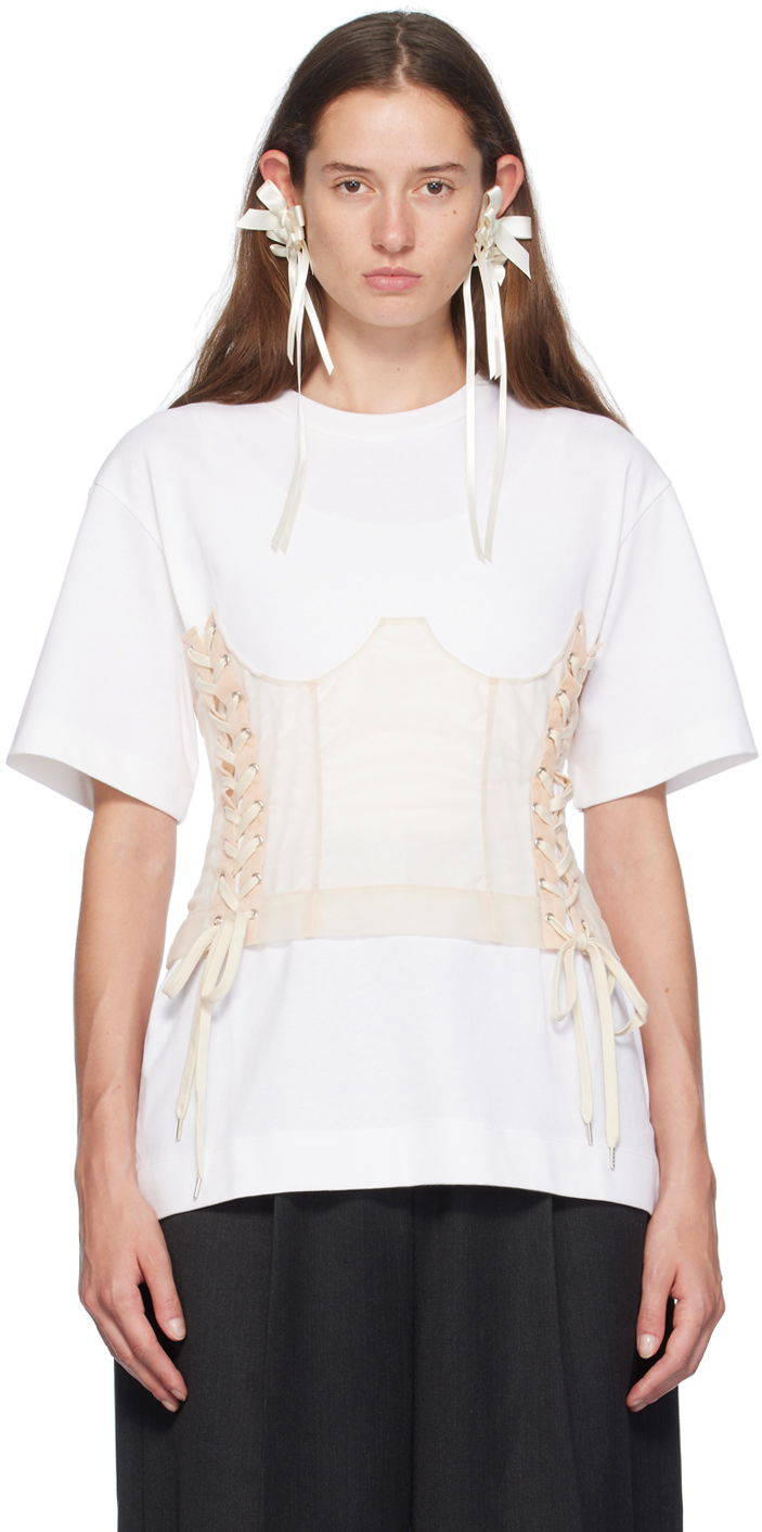 T-paita Simone Rocha Simone Rocha Corset Panel Boxy T-Shirt Valkoinen | 5282 0562