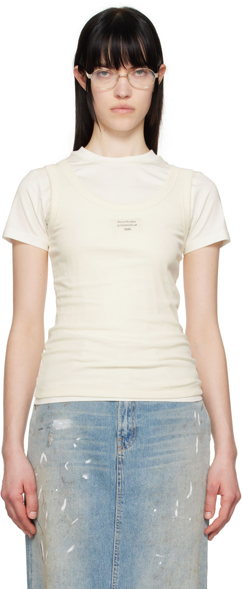 Tankkitoppi Acne Studios Acne Studios Layered T-Shirt Beige | AL0436-