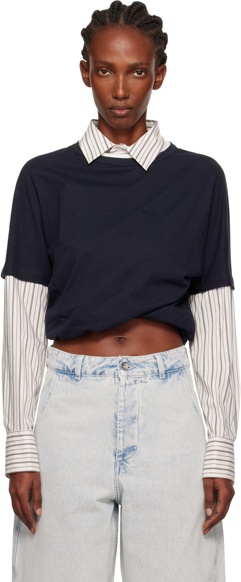 T-paita We11done We11done Layered Twist T-Shirt Tummansininen | WD-BL2-25-103-W-NV