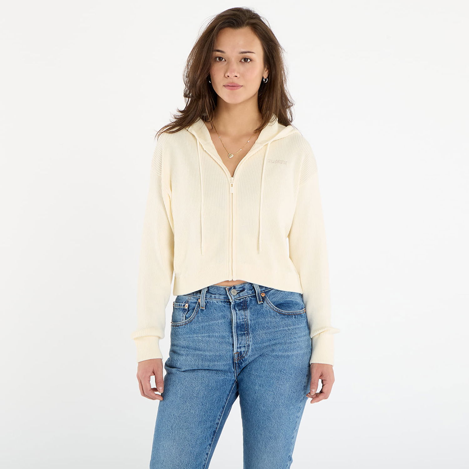 Huppari GUESS Flaminia Ribbed Zipped Hoodie Valkoinen | V5BR05Z3JD2-G047, 0