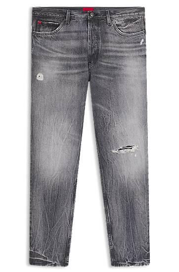 Jeans BOSS Tapered-Fit Distressed Denim Jeans Harmaa | 50542703