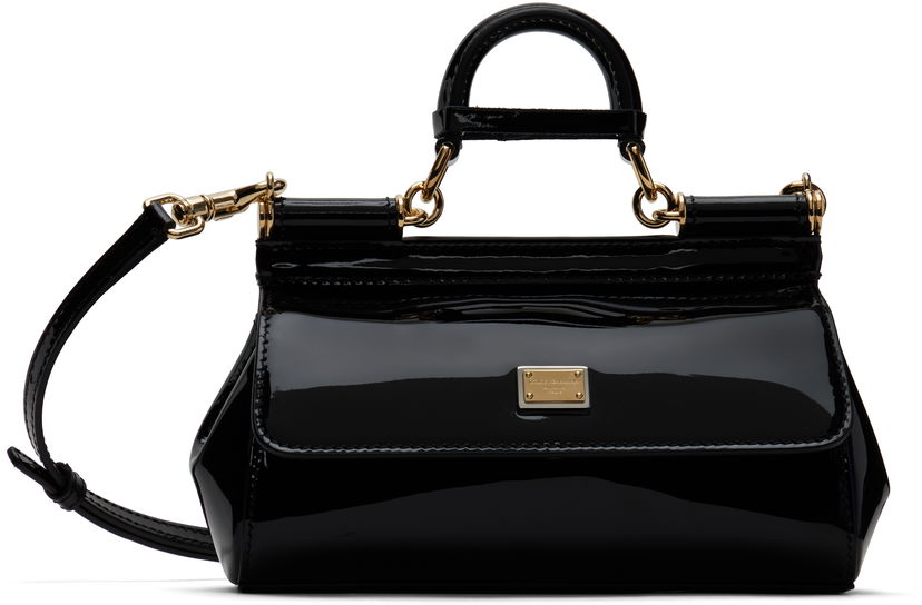 Käsilaukku Dolce & Gabbana Dolce&Gabbana Small Sicily Patent Leather Handbag Musta | BB7116 B1471