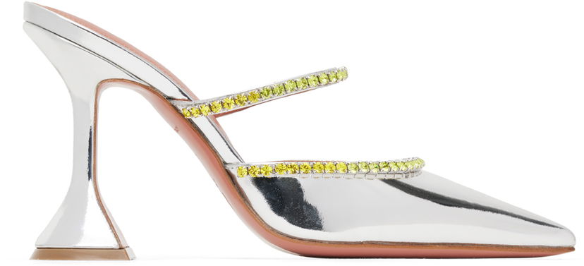 Tennarit ja kengät Amina Muaddi Metallic Leather Mules With Rhinestone Trim Metallinen | GILDA MULE OMBRE CL MIRROR