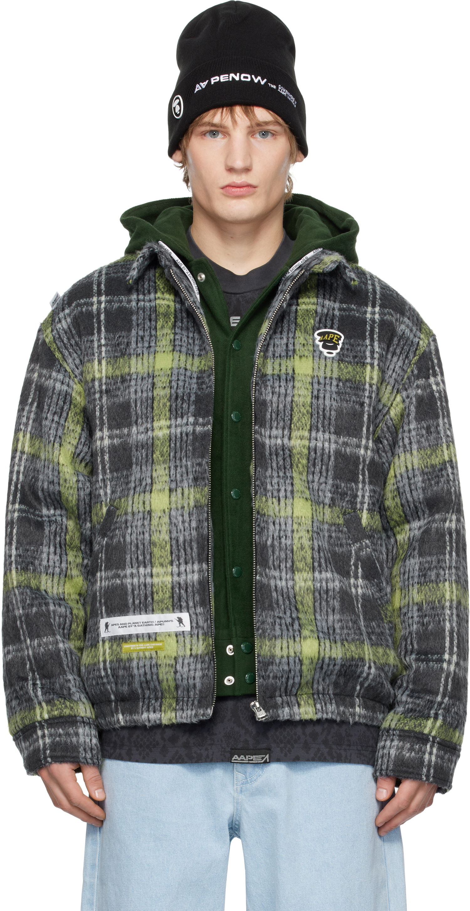 Bomber-takki AAPE by A Bathing Ape AAPE by A Bathing Ape Moonface Logo Check Hooded Jacket Monivärinen | AAPJKM7681XXNGYM, 0