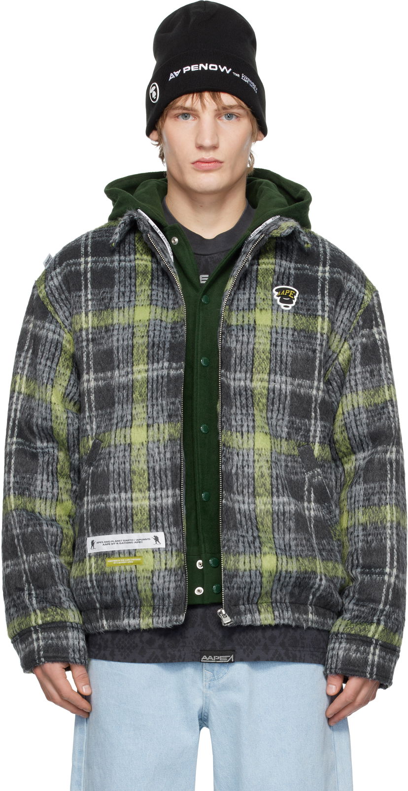 Bomber-takki AAPE by A Bathing Ape AAPE by A Bathing Ape Moonface Logo Check Hooded Jacket Monivärinen | AAPJKM7681XXNGYM