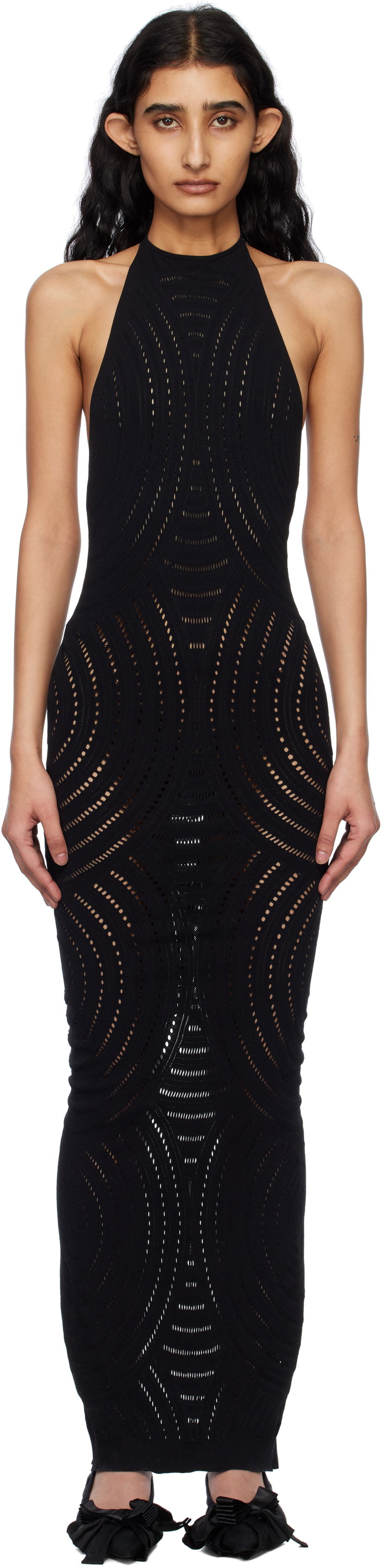 Mekko MISBHV MISBHV Mesh Halter Maxi Dress Musta | 250W814