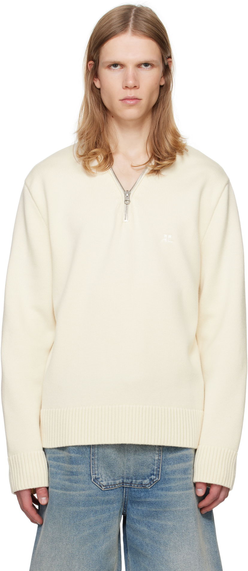 Villapaita Courrèges Zipped Wool Sweater Valkoinen | 324MPU179FI0036