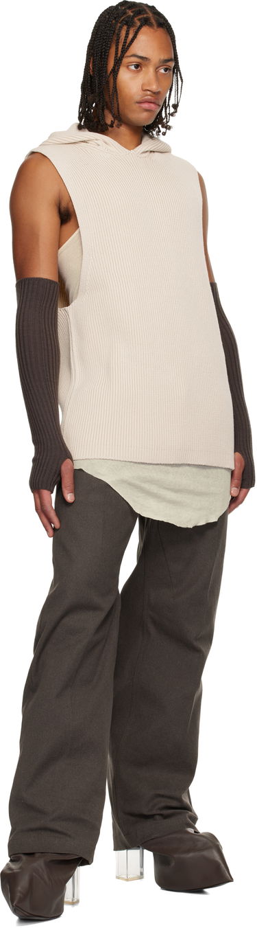 Huppari Rick Owens Rick Owens Ribbed Sleeveless Hoodie with Arm Sleeves Beige | RR02E1680 KWVH, 3