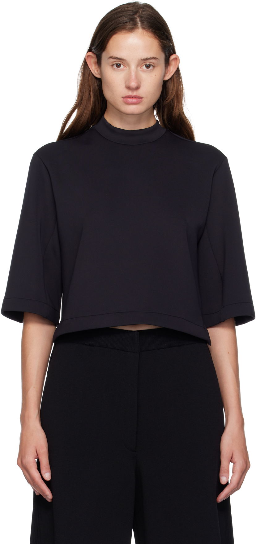 T-paita Moncler Genius x Edward Enninful Neoprene Cropped Mock Neck Tee Musta | K24038C0000289A8K