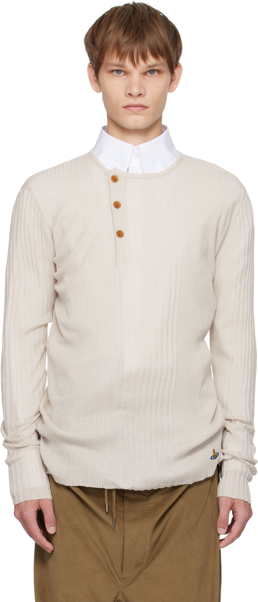 Villapaita Vivienne Westwood Vivienne Westwood Tegan Henley Knit Top Beige | 2701002N-Y003M-