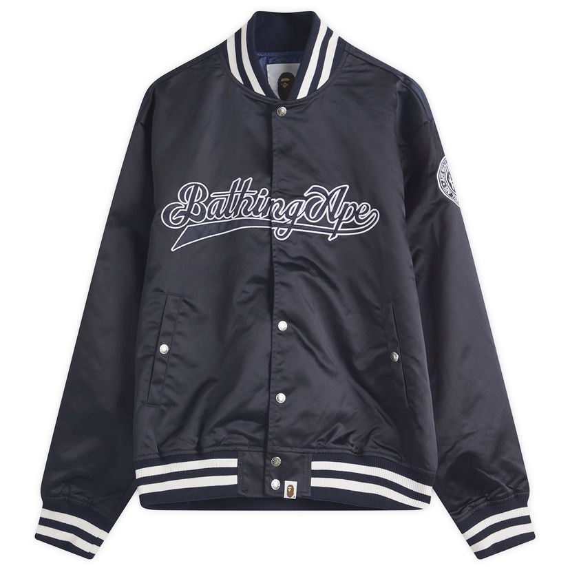 Bomber-takki BAPE Bathing Ape Baseball Varsity Jacket, Size Large Tummansininen | 001LJL301011M-NVY