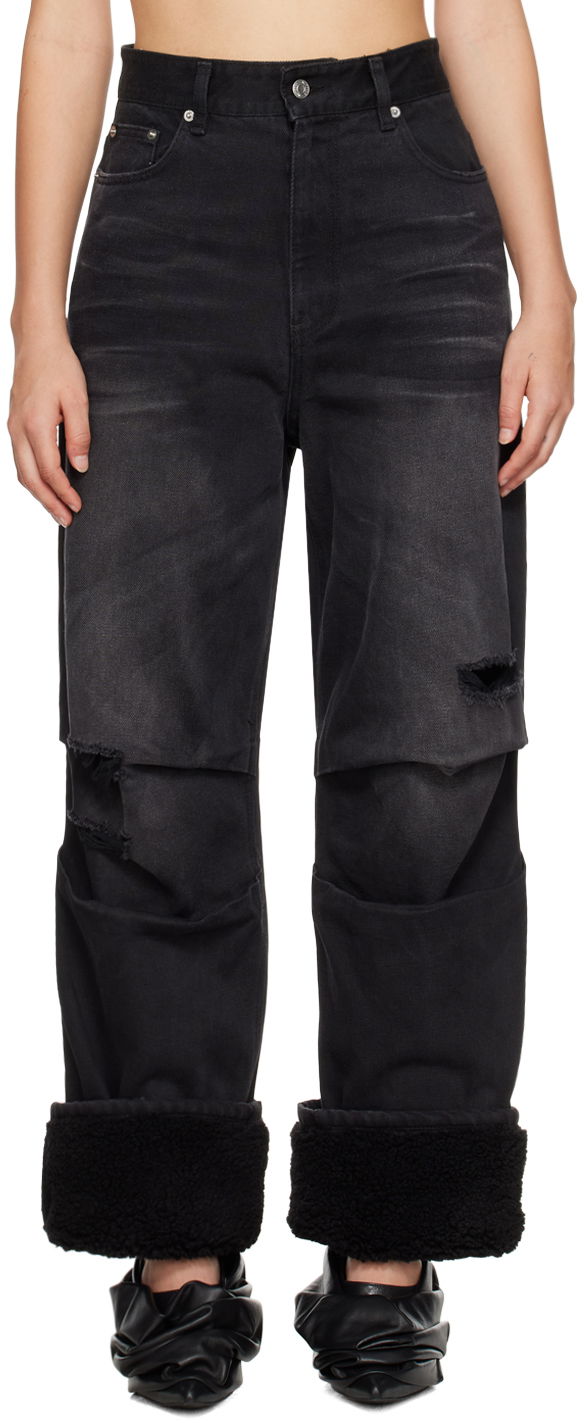 Jeans We11done We11done Shearling Cuff Jeans Musta | WD-DP3-23-316-W-BK