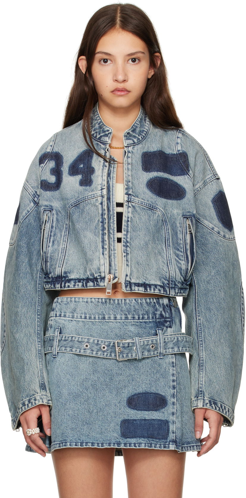Bomber-takki Ambush Rider Cropped Denim Jacket Sininen | BWYE003F24DEN0024400