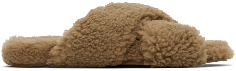 Vaatteet Yves Salomon Yves Salomon Curly Merino Slippers Ruskea | 25W23WAA162XXMECL