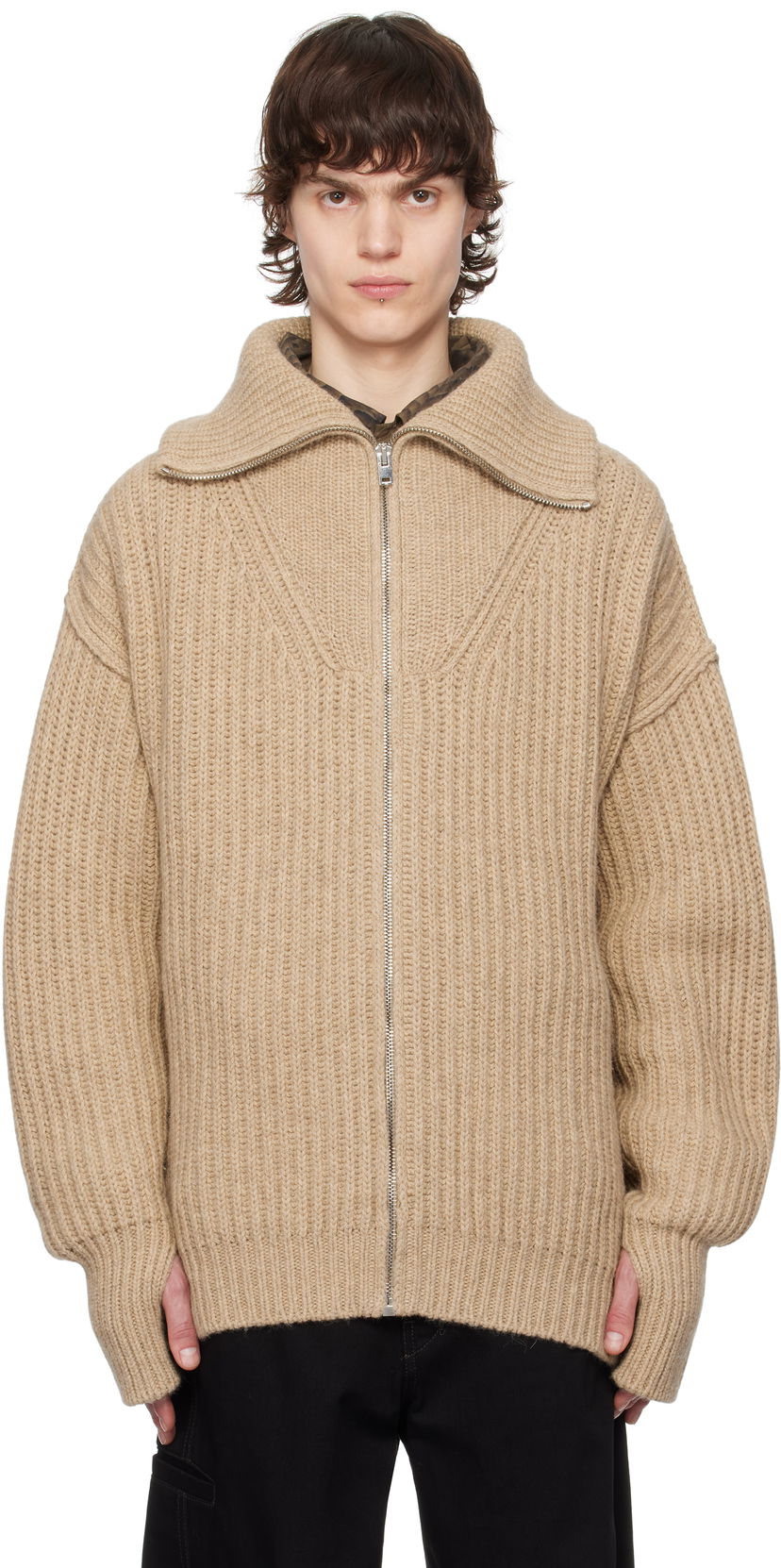 Villapaita LEMAIRE LEMAIRE Trucker Collar Knit Cardigan Beige | TO1260 LK1029