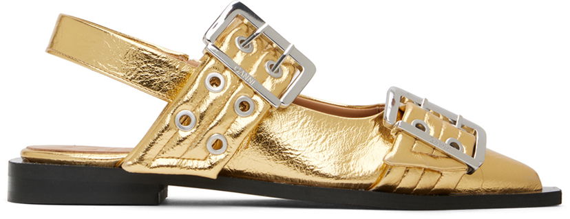 Kengänhoito GANNI GANNI Buckle Ballerina Flats Metallinen | S2861