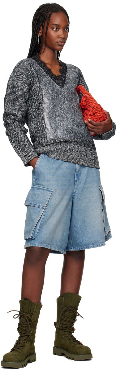 Villapaita JW Anderson JW Anderson V-Neck Lace Trim Sweater Harmaa | KW1400-YN0402, 3