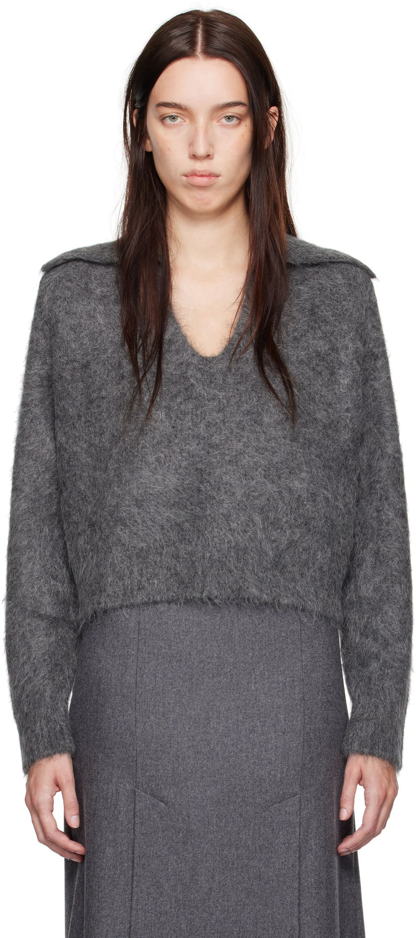 Villapaita Loulou de Saison Loulou de Saison Ambrose Cropped Collared Sweater Harmaa | AMBROSE