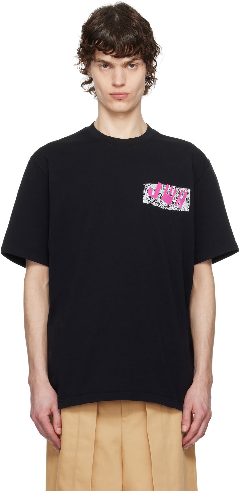 T-paita JW Anderson JW Anderson 'JWA' Lace Trim T-Shirt Musta | JT0272-PG1551