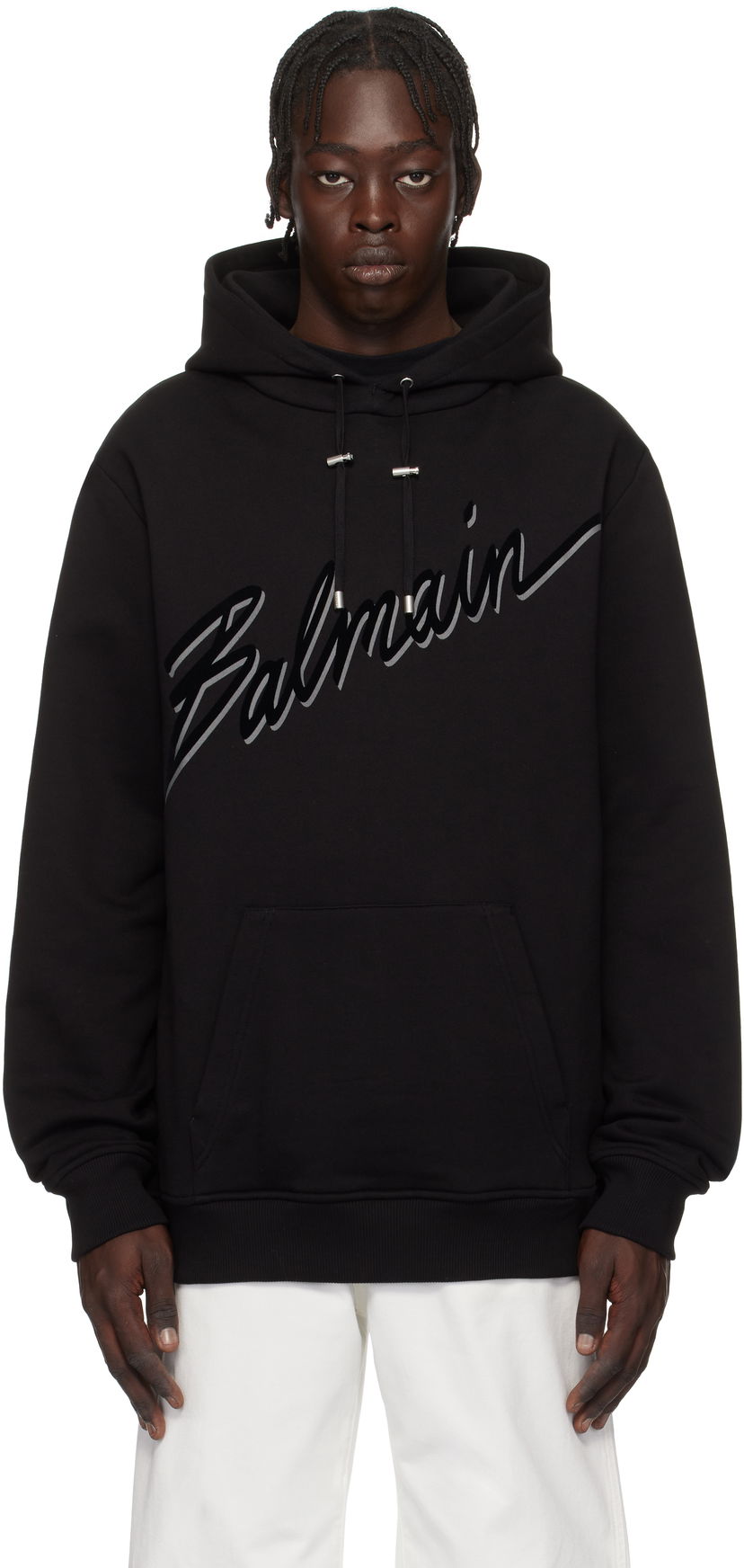 Huppari Balmain Balmain Flocked Letter Hoodie Musta | EH1JT047BC86