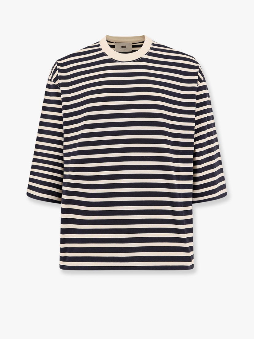 T-paita AMI Striped T-Shirt AMI Paris Tummansininen | UTS056JE01214330