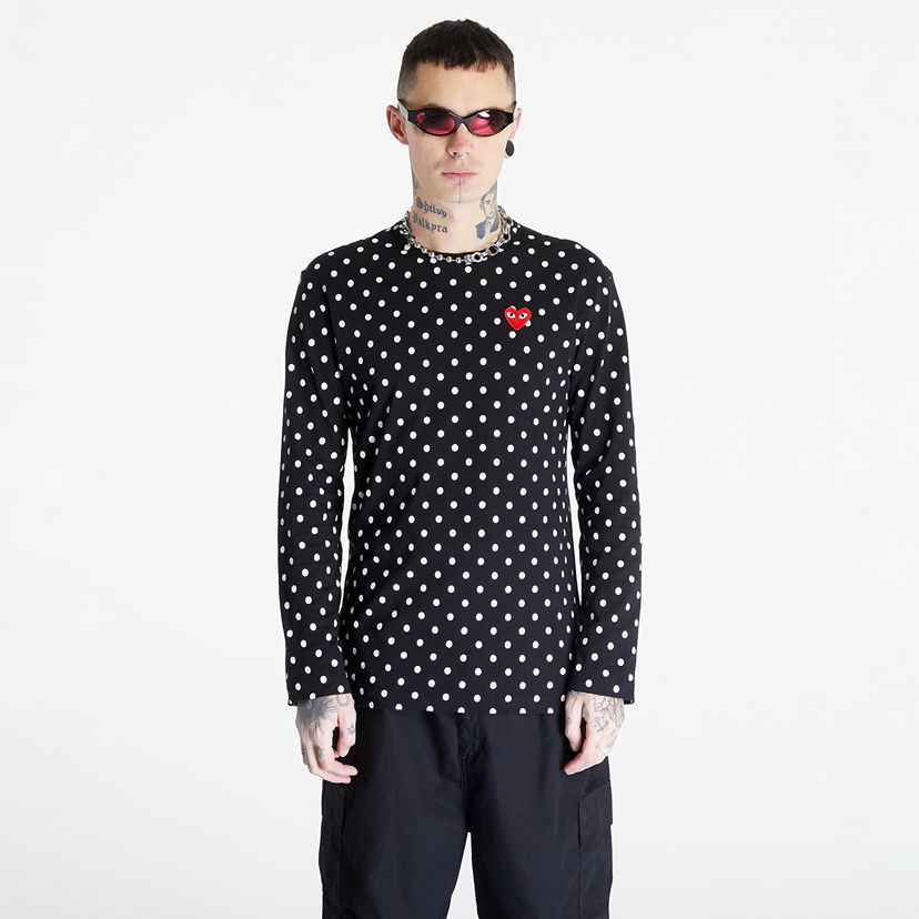T-paita Comme des Garçons PLAY Heart Logo Long Sleeve Tee UNISEX Musta | AZT166 black