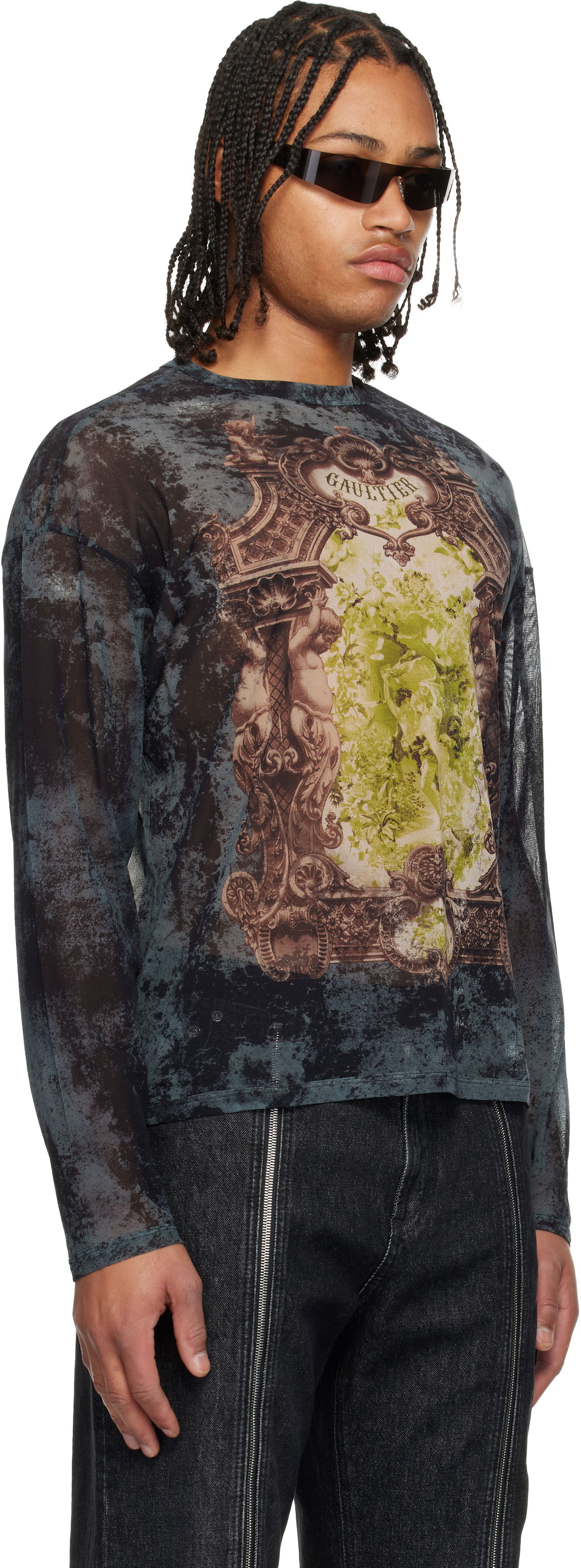 T-paita Jean Paul Gaultier The Oversized Médaillon Printed Mesh Long Sleeve Top Monivärinen | 25/04-W-TO340-M006P-005740, 1