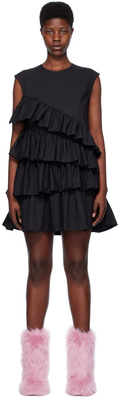 Mekko MSGM Tiered Ruffle Minidress Musta | 3641MDA42 247101