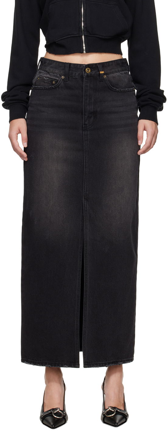 Hame We11done We11done Washed Denim Maxi Skirt Musta | WD-DS2-24-373-W-BK