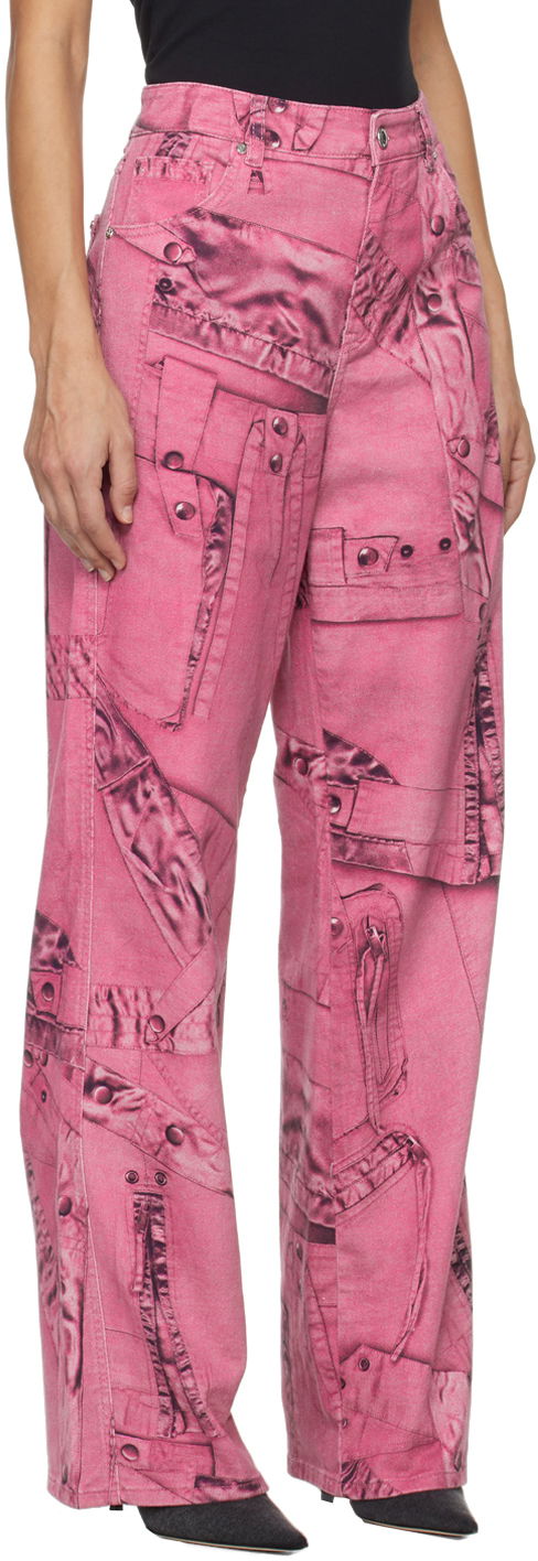 Jeans Blumarine Blumarine Trompe L'œil Print Wide-Leg Jeans Vaaleanpunainen | P422J128A, 1