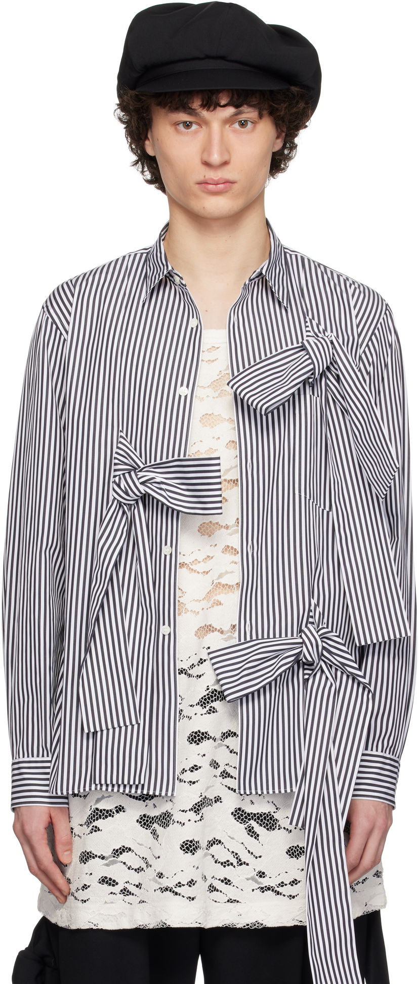 Paita Comme des Garçons Homme Plus Broad Stripe Tie Shirt Tummansininen | PO-B018-051