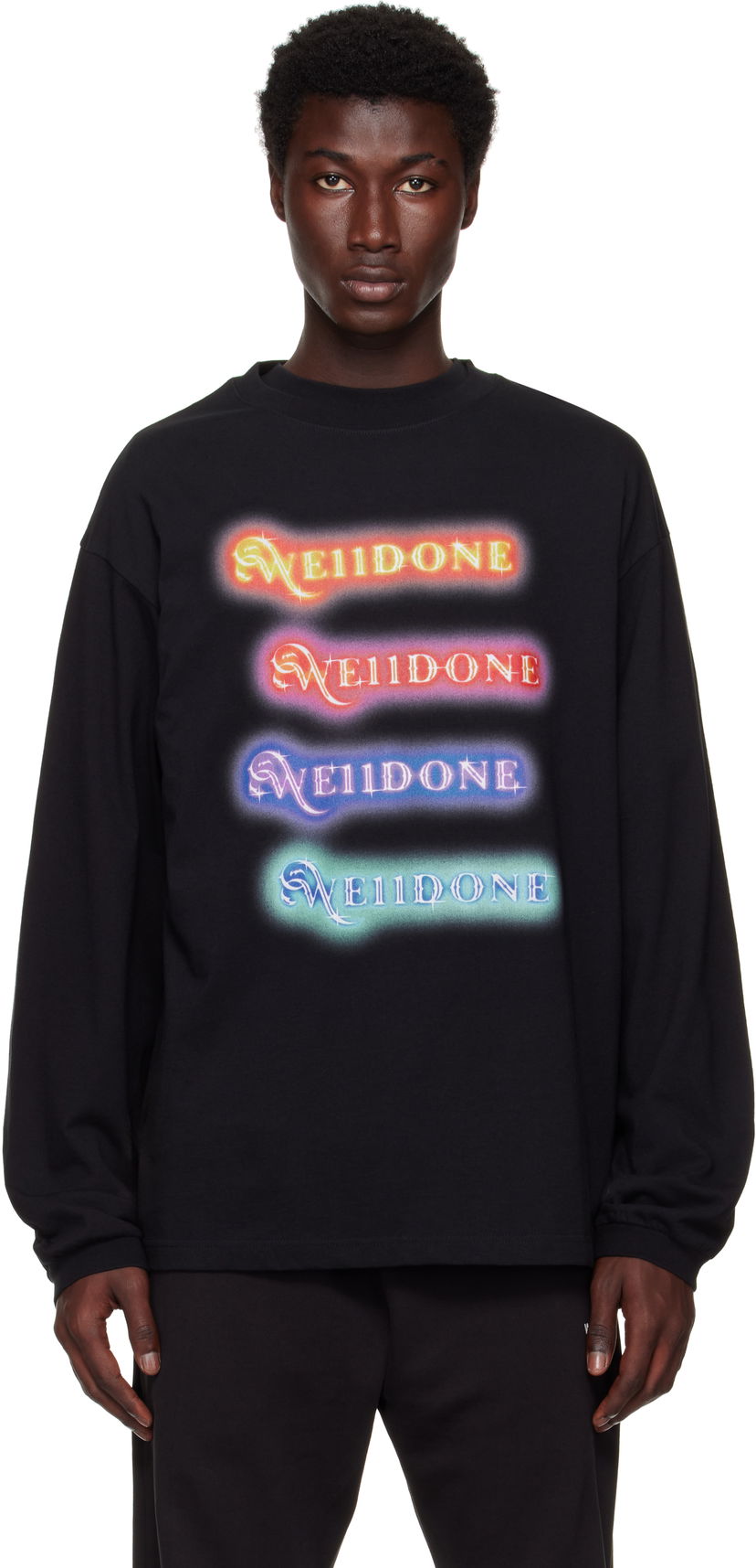 T-paita We11done We11done Neon Logo Long Sleeve T-Shirt Musta | WD-TT2-25-754-U-BK