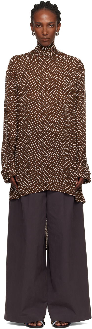 Paita Dries Van Noten Dries Van Noten Dot Print High-Neck Blouse Ruskea | 252-010779-2251, 0