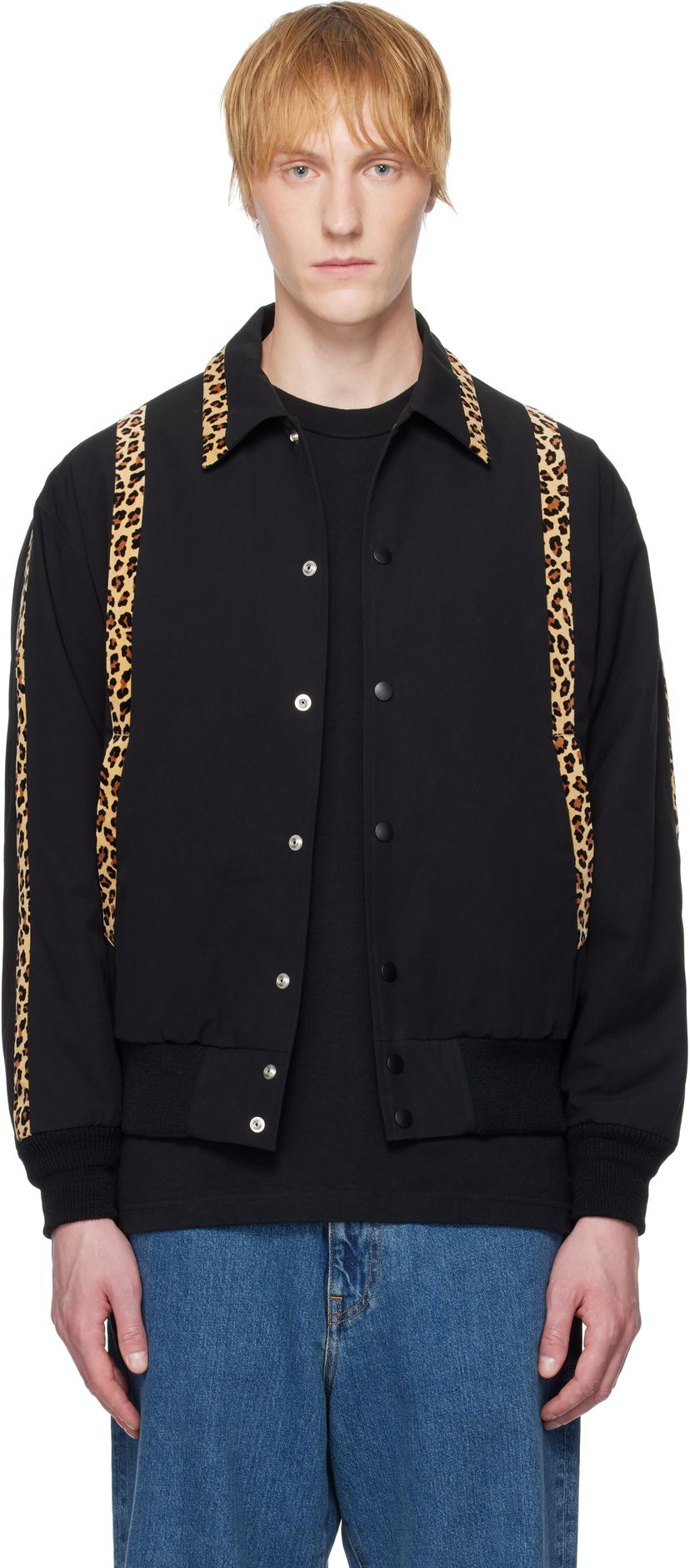 Bomber-takki WACKO MARIA WACKO MARIA 50's Leopard Trim Jacket Musta | 25SS-WMO-BL14