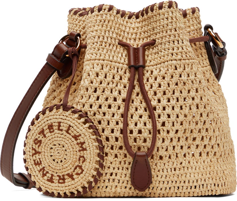 Käsilaukku Stella McCartney Stella McCartney Falabella Raffia Crochet Bucket Bag Beige | 7B0153WP0376