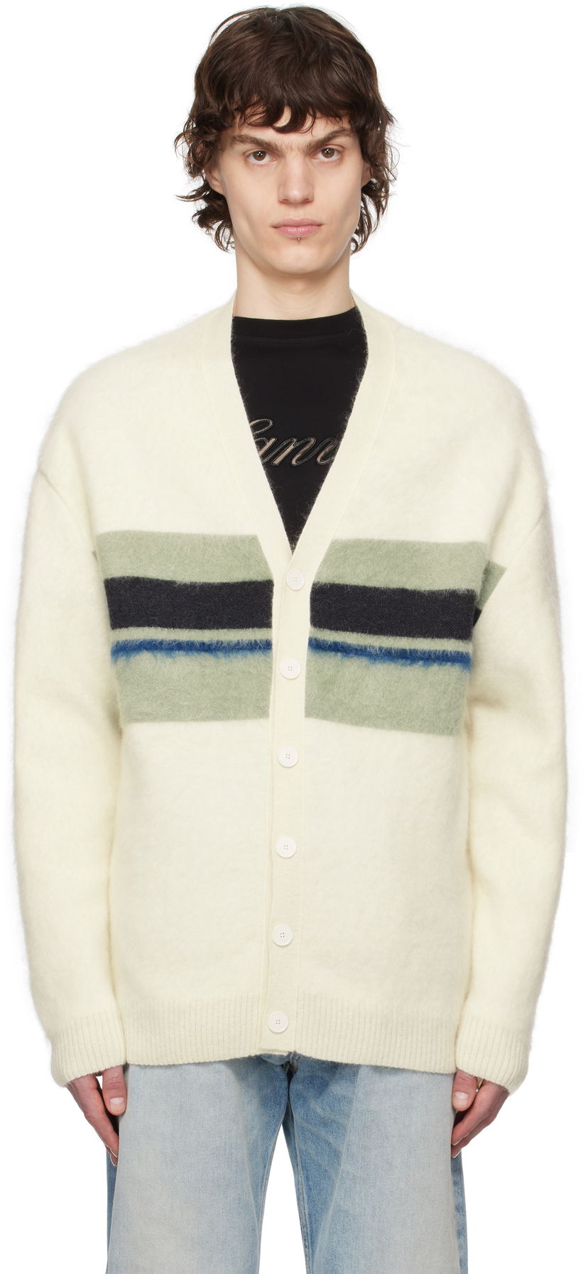 Villapaita LANVIN Lanvin Striped Brushed Mohair Cardigan Valkoinen | RM-CA0034-K052-P25
