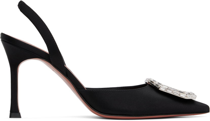 Tennarit ja kengät Amina Muaddi Sling 90 Satin Heels with Crystal Buckle Musta | CAMELIA SLING 90 SR SATIN