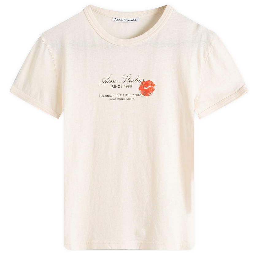 T-paita Acne Studios Acne Studios Etza Kiss Business Card Logo Shrunken T-Shirt, Size Large Beige | AL0460-AR8