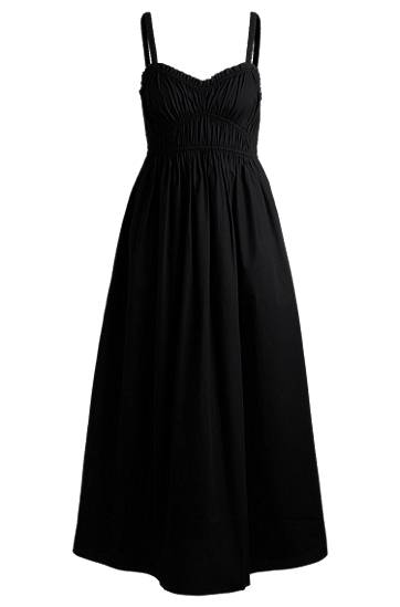 Mekko BOSS Ruched Bodice Cotton-Poplin Midi Dress Musta | 50537919